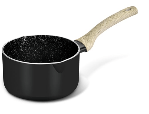 Bergner Bellini Plus Aura 5-Layer Non-Stick 16 cm Saucepan, 1.8 Litres Sauce Pan with Soft Touch Wooden Finish Handle, Food Safe, PFOA Free, 3.2mm Thickness, Induction Bottom, 1-Year Warranty, Black